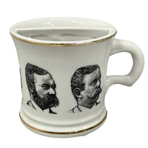 Vintage Gentleman’s Shaving Mug Gold Trim Teddy Roosevelt Faces